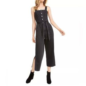 Oat New York Denim Cropped Jumpsuit. Size 0. black grey gray overalls goth